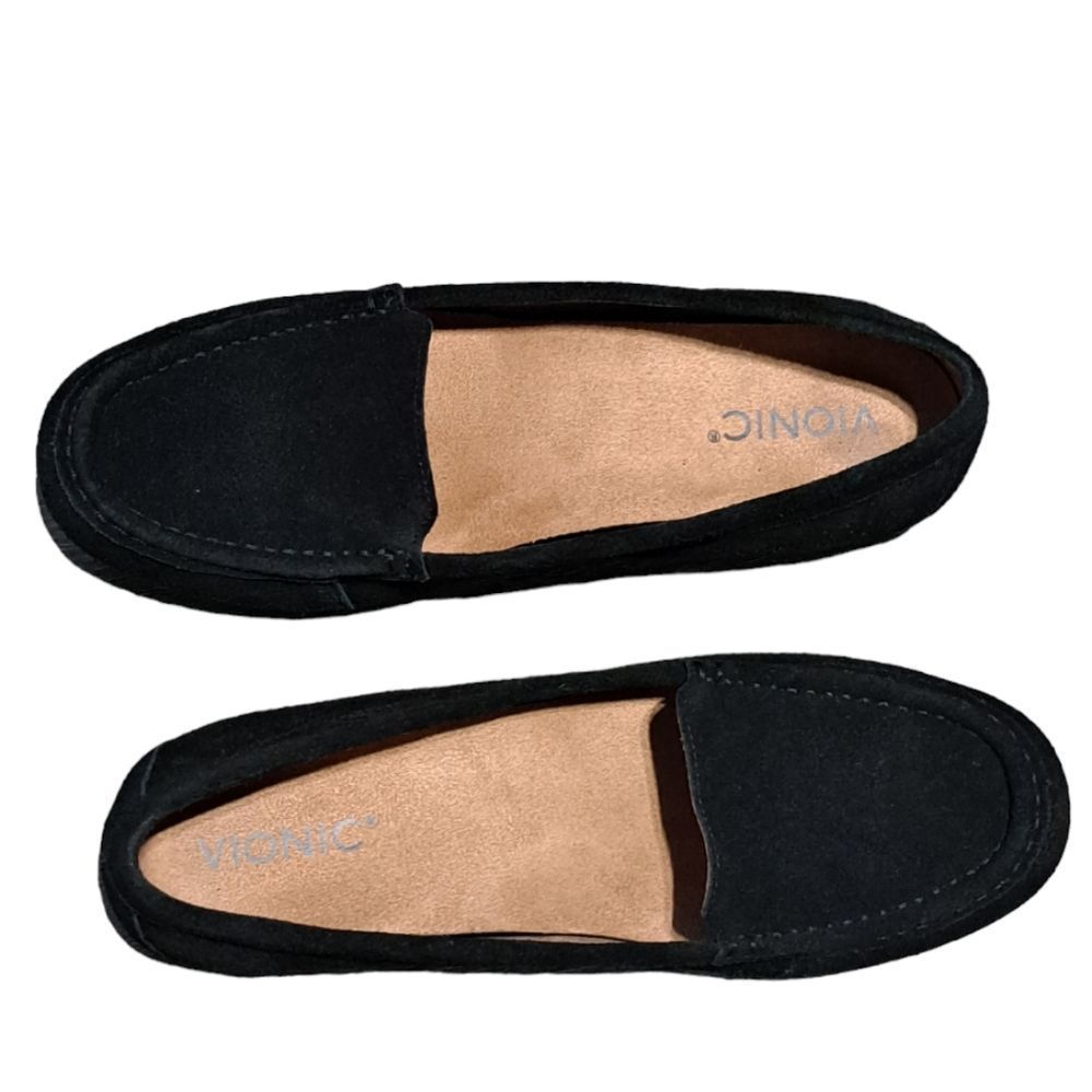 Vionic Orthaheel Leather Suede Debbie Slip On Moccasin Loafers Black Size 9.5